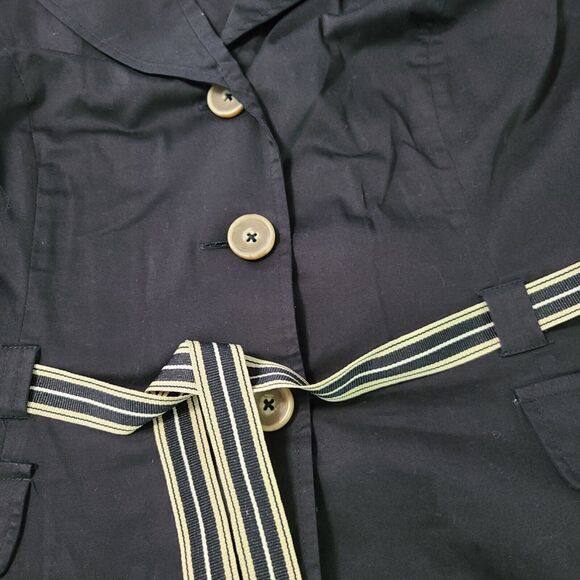 Robbie Bee Womens Belted Blazer Black Size 16 Cotton Blend Short Stretch Sleeve - Picture 9 of 12